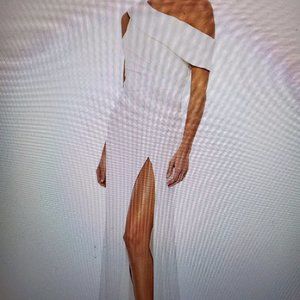 Mac Duggal Leena One-Shoulder Jersey Gown | Asymmetric High Slit Evening Dress